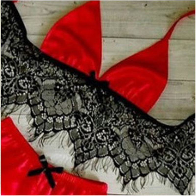 Satin and Lace Sexy Lingerie Bra and Shorts 2 Piece Sleep Set